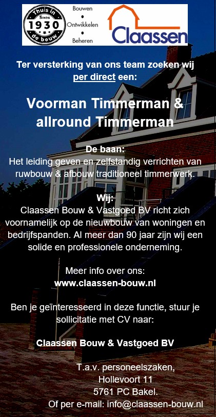 Vacatures: voorman timmerman & allround timmerman
